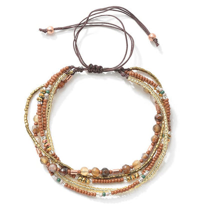 Boho Braided Beaded Ankle Bracelets Handmade Adjustable Beach Wrap Bracelet Draw String Anklets Bracelets Gifts for Women - color: Brown