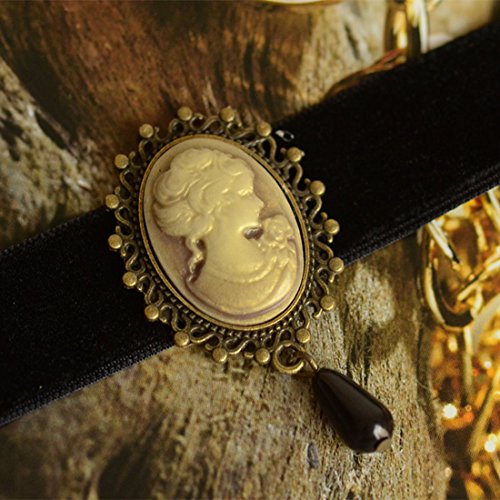 JJTZX Victorian Black Velvet Lace Choker Gothic Lady Cameo Necklace Gift for Her - style: Yellow Cameo