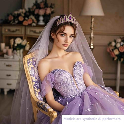 Kamirola - Queen Crown and Tiaras Princess Crown for Women Crystal Headbands for Bridal, Princess for Wedding and Party - color: Gold Violet