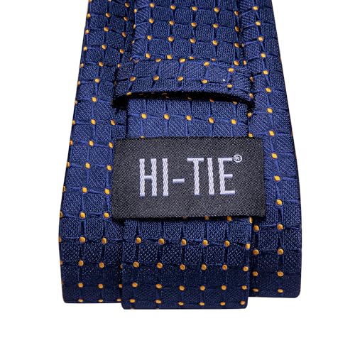 Hi-Tie Men 63inches Tie Set Extra Long Necktie Paisley Tie Pocket Suqare Cufflinks Big and Tall Men Tie - color: Blue Yellow