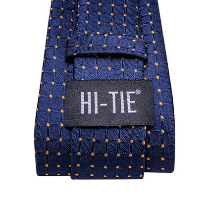 Hi-Tie Men 63inches Tie Set Extra Long Necktie Paisley Tie Pocket Suqare Cufflinks Big and Tall Men Tie - color: Blue Yellow