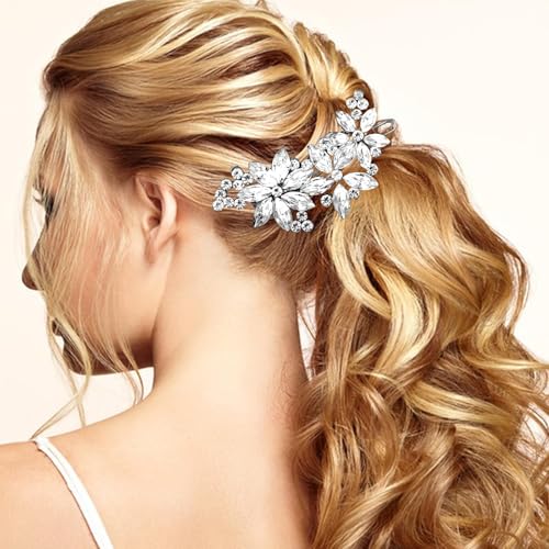 8pcs Rhinestone Side Clips Wedding Silver New Bride Bridesmaid Spring Clip French Hairpins Elegant Floral Stylish Accessories Gift for Women Girls