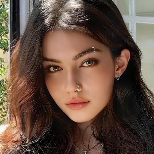 10Pcs Gold Nose Ring Hoop 18G/20G Clicker Nose Hoops Hypoallergenic Stainless Steel Nose Piercings Jewelry Gold Nose Jewelry Septum Helix Cartilage Lip Body Piercings for Women Men 7mm 8mm 9mm 10mm 12mm - color: Black and Silver-20G