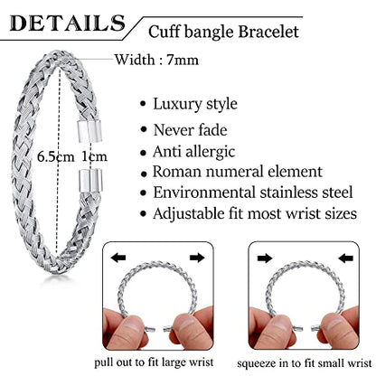 WFYOU 3PCS Stainless Steel Imperial Crown Bracelets for Men Gold Roman Numeral Bangle Bracelet Adjustable Cuff Bracelet Mens Luxury Jewelry Gifts - style: 12:Silver-CZ Leopard Head