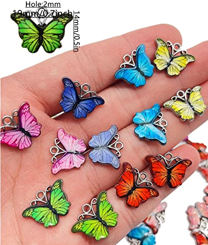Zhiheng 50 Pack Alloy Butterfly Charms Monarch Butterfly Enamel Pendant Beads for Jewelry Making DIY Earring Necklace Bracelets Accessories Wine Charms - color: Multi