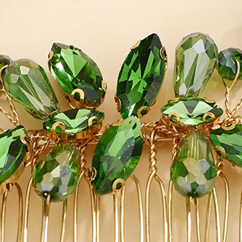 Teyglen Bridal Crystal Hair Comb Green Rhinestone Wedding Hair Side Comb Handmade Hair Accessories for Bride Red Black Blue Hair Pieces Dainty Headpieces for Women Girls (Green) - color: Green