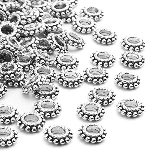 BronaGrand 100pcs 8mm Spacer Beads Tibetan Alloy Bead Spacers for DIY Necklace Bracelets Crafting,Gear-Shaped - color: Silver