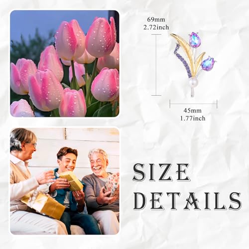 Flower Brooch for Women Rhinestone Pearl Zirconia Flower Lapel Pin Birthday Holiday Gift for Mother Wife Girlfriend - color: 12 Tulip