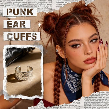 Gothic Stainless Steel Ear Cuffs Non Piercing Cartilage Clip On | Punk Emo Y2k Alt Goth Style,Men Women,Silver Fake Earring,Hypoallergenic Adjustable,Jewelry Gift,Edgy design - color: K5-Edgy Design Silver 1