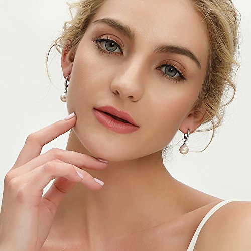 JO WISDOM 925 Sterling Silver Freshwater Pearl Hoop Earrings with Dangle Real Pearl,Simulated Pearls - color: D-10mm white pearl-2