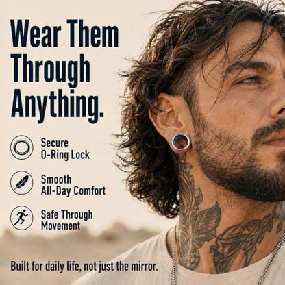 BodyJ4You 36PC Ear Gauge Stretching Kit 00G-25mm - Big Gauges for Ears | Dead Stretching Lobe Plug Expander - Stainless Steel Single Flare Flesh Tunnels - Solid Acrylic Piercing Tapers Men Women - color: Black, Rainbow