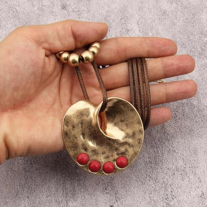 Boho Necklaces for Women Chunky Circle Necklace Bohemian Necklaces | Chunky Boho Necklace for Women Layered Boho Circle Leather Choker Necklace Long Vintage Necklaces Bohemian Jewlery Gifts - style: Bohemian Pendant Necklace