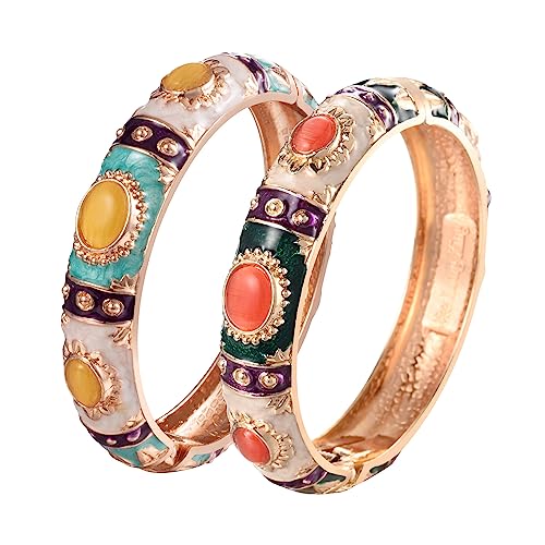 UJOY Handcraft Cloisonne Jewelry Bracelet Colorful Enamel Butterfly Flower Bird Hollowed Spring Hinged Cuff Bangles Women Gifts Pack in Box 88A11 - color: 7735-2 PCS-Cream White