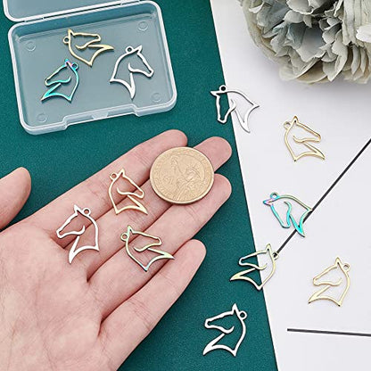 UNICRAFTALE Butterfly Flower Charms Stainless Steel Charms Back Bezel Pendants Metal Charms Animal Charms for DIY UV Resin Pressed Flower Crafts Necklace Bracelet Jewelry Making - style: Horse