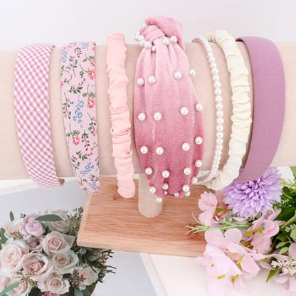 7 Pack Pink Headband for Women Girls Cute Headbands for Women Non Slip Pearl Beads Knotted Pink Head Bands Cute Accessories - color: Pink