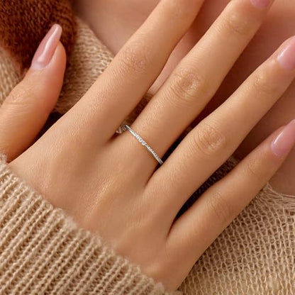 Dainty 14K Gold Plated Cubic Zirconia Rings Eternity Engagement Wedding Band Rings 925 Sterling Silver Stackable Rings for Women Aura Minimalist Knuckle Pinky Finger Ring Mothers Day Jewelry Gifts - color: Silver