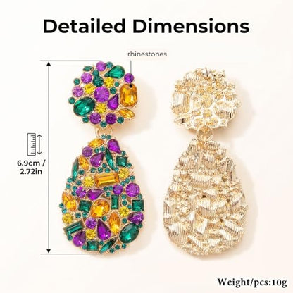 Rhinestone Statement Earrings Teardrop Costume Earrings Cluster Crystal Chandelier Drop Dangle Earrings for Women - color: Purple