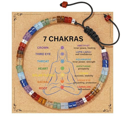 Healing Crystal Bracelet Jewelry Gifts for Women | Triple Protection/Stress Relief/New Beginnings/Good Luck/Empath Protection, Christmas, Birthday - color: 7 CHAKRAS-Silver