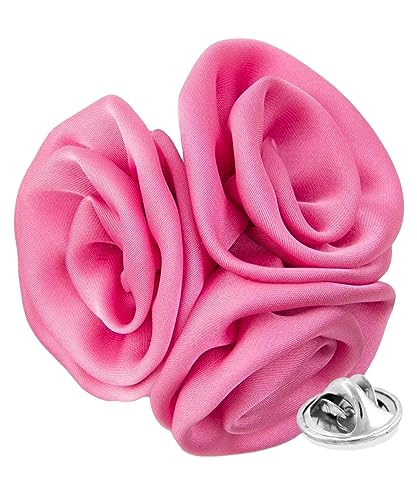Premium Trio Cluster Flower Lapel Pin - Formal Boutonniere for Men, Flower Brooch Pin - color: Pink