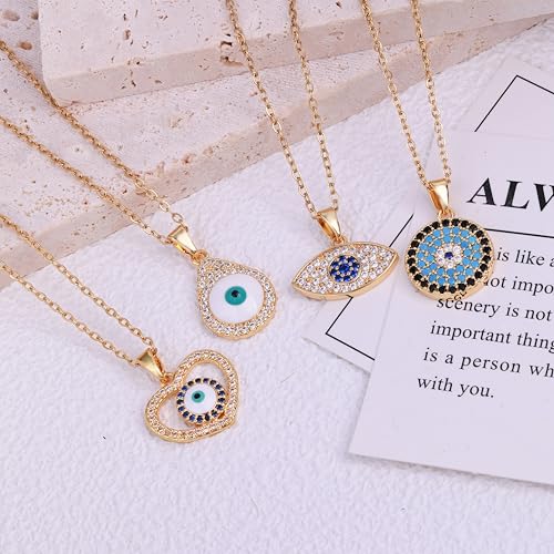 2 PCs Gold Plated Necklace Set for Women - Non Tarnish Jewelry Gift with Fashion Design - style: Evil Eye 1