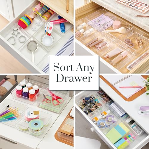 STORi SimpleSort 6-Piece Stackable Clear Drawer Organizer Set | 6" x 6" x 2" Square Trays | Small Makeup Vanity Storage Bins and Office Desk Drawer Dividers | Made in USA - size: 6x6x2"