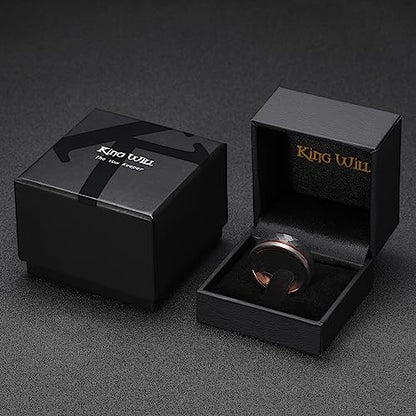 King Will Mens Tungsten Carbide Wedding Band with Groove Design | 6/7/8mm Width, Grooved, Comfort Fit, Everyday Wear - color: Hammered Brown-8mm