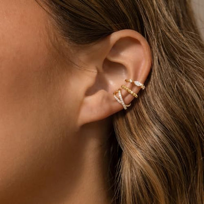 14K Gold Plated Layered Chunky Ear Cuff for Women Thick Ear Clips | Ear Cuff Earrings for Women,Hammered Texture design，Lightweight Hypoallergenic Ear Clips，trendy Jewelry for Daily Party Prom - color: gold 1