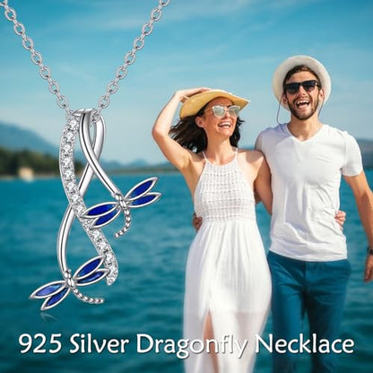 POPLYKE Cross Necklace for Women 925 Sterling Silver Cross Pendant Necklace Animal Jewelry Christmas Gifts for Women Mother Grandma - style: Dragonfly-1