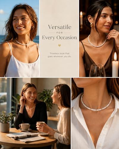 Natural Heishi Gemstone Choker Necklace for Women, Adjustable 15"+2" Beaded Layering Necklace, Coastal Beach Jewelry Gift for Her - color: Clear Quartz