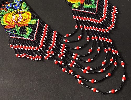 Weavish Layered Beaded Necklace – Boho Native Handmade Seed Bead Tassel Necklace, Bohemian Large Statement Beaded Necklace for Women - color: Multicolor