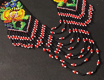 Weavish Layered Beaded Necklace – Boho Native Handmade Seed Bead Tassel Necklace, Bohemian Large Statement Beaded Necklace for Women - color: Multicolor