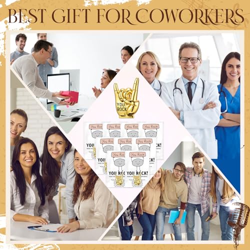 Zeyune You Rock Enamel Pins Employee Appreciation Gifts Bulk You Rock Gifts for Coworkers Office Staff Work Team Teacher Funny Employee of The Month Lapel Pin Thank Cards Bags - style: Gesture