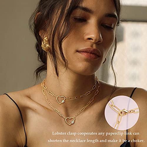 Aobei Pearl 18K Gold Plated Moon Star Lion Evil Eye Love Heart Cross Pendant Necklace Medallion Paperclip Chian Choker Layering Jewery for Women - color: 18K Gold Plated Heat Screw Lock