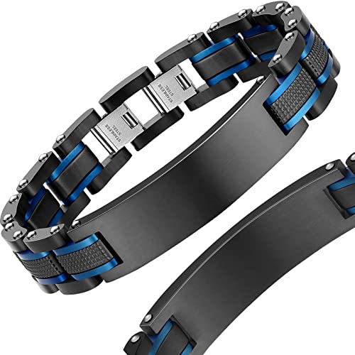 Holizaly Men's Stainless Steel Two Tone Square Link Bracelet, Black and Blue Ion Plated Black - color: blue black1