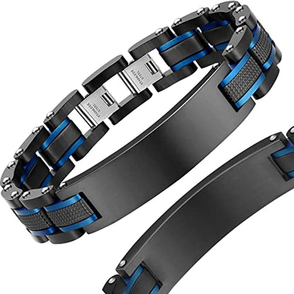 Holizaly Men's Stainless Steel Two Tone Square Link Bracelet, Black and Blue Ion Plated Black - color: blue black1