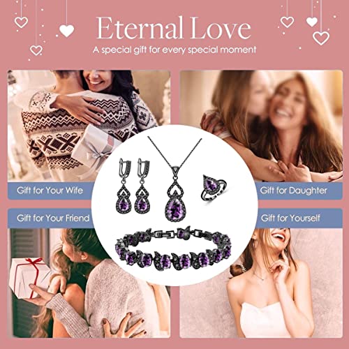 LMXXVJ Women Jewelry Set Platinum Plated Necklace Open Ring Earrings Bracelet Set,Birthday/Anniversary Mother’s Day Jewelry Gifts for Mom/Wife/Sister/Best Friend - color: Black Gun-Purple