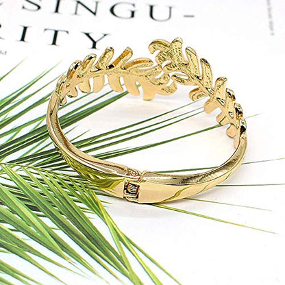 Sparkly Rhinestone Leaf Hinge Bangle Bridal Wedding Statement Bracelet Crystal Adjustable Cuff Bracelets Gold Platinum Tone Women Lover Gifts