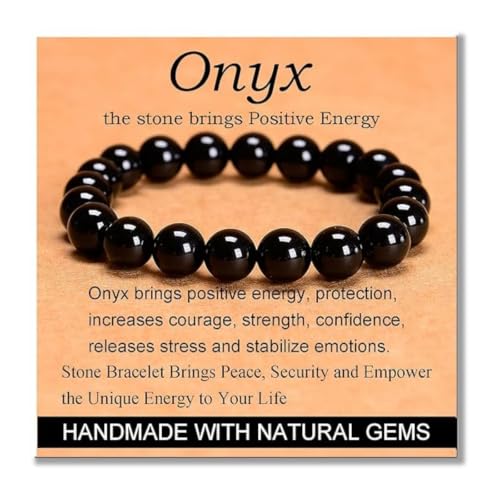 Carnelian Bracelet - Stone of Luck,Stretch Natural Stone Crystal Beads Jewelry Gifts for Women Men Unisex - color: Black Onyx-Positive Energy, size: 10mm