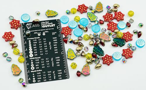 2.1oz (60g) of Christmas Czech Glass Bead Mix 2024 with Trees, Melons, Snowflakes and Faceted Beads, Dark Green Yellow Xmas - color: Christmas Mix 2024