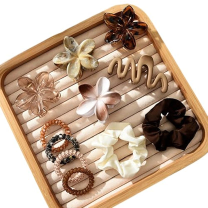 11 Pcs Hawaiian Plumeria Flower Hair Accessories Set, Resin Hair Claw Clips, Large Scrunchies, Coil Hair Ties for Thick & Thin Hair, Tropical Floral Hair Styling