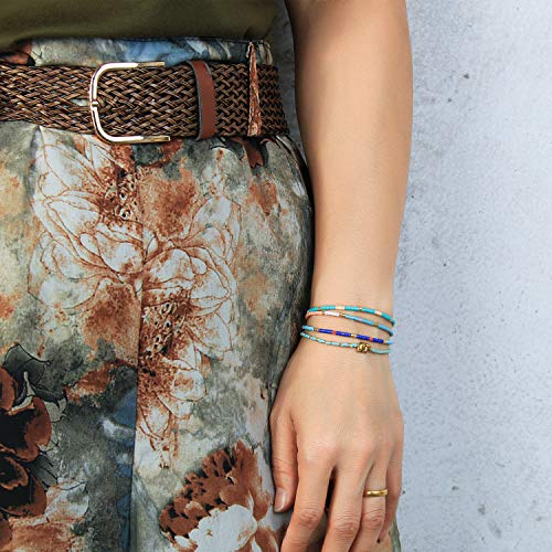 KELITCH Women Friendship Bracelet Seed Beads Miyuki Thin Strand Bracelets Adjustable Boho Jewelry - color: Green 62N