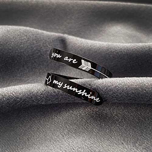 Opening Black Keep Going ring Stainless Steel Adjustable Never give up Jewelry Inspirational Opening Stacking Cute Hiphop Band - style: You are My sunshine