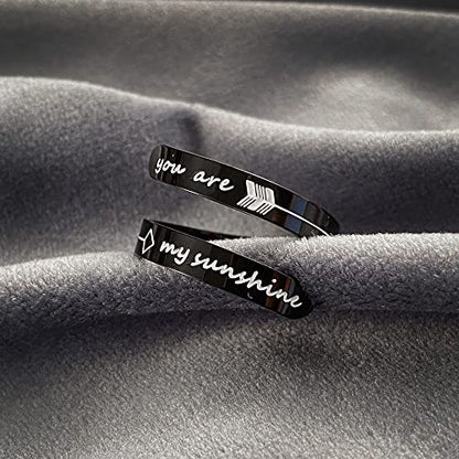 Opening Black Keep Going ring Stainless Steel Adjustable Never give up Jewelry Inspirational Opening Stacking Cute Hiphop Band - style: You are My sunshine