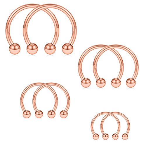 SCERRING 8PCS 16G Stainless Steel Nose Septum Horseshoe Earring Eyebrow Septum Lip Helix Tragus Piercing Ring 6-12mm - color: 8PCS - Rose Gold