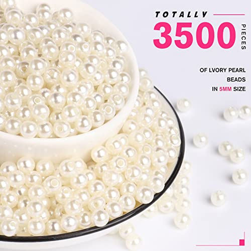 3500PCS Pearl Beads for Jewelry Making 3mm Small Jewelry Beads Bulk | Round Faux Pearls Beads with Holes for Bracelet Necklace Earrings Crafting - color: ivory(5mm)