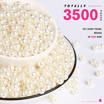 3500PCS Pearl Beads for Jewelry Making 3mm Small Jewelry Beads Bulk | Round Faux Pearls Beads with Holes for Bracelet Necklace Earrings Crafting - color: ivory(5mm)