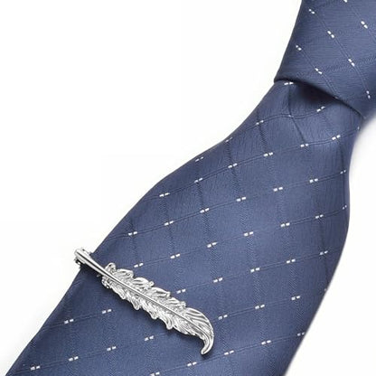 Yoursfs Feather Tie Clip For Men Stylish Tie Bar Metal Clasp Necktie Pin Business Wedding Clamp - style: silver