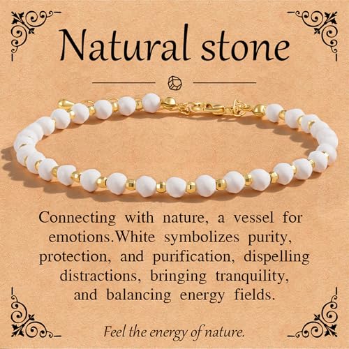 Inspirational Gifts Healing Natural Stone Bracelets for Women Anxiety Stress Relief Bracelet Handmade Jewelry for Friends Sister, Christmas Stocking Stuffers Thanksgiving Basket - color: White-Purity