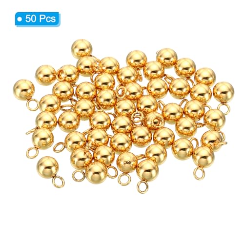PATIKIL 50pcs Steel Bead Charm, Stainless Steel Ball Bracelet Charm Pendants Metal Round Beads Small Bulk for Jewelry Making - color: Gold Tone, size: 5mm