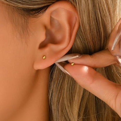 Dainty Stud Earrings for Women 18K Gold Plated Tiny Ball Stud Earrings Minimalist Bead Studs for Women - size: Ball 3MM